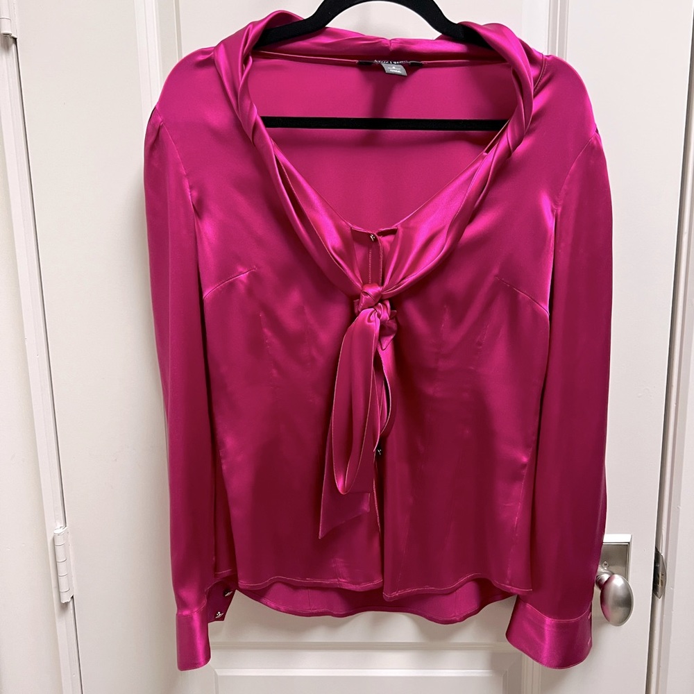WHBM magenta blouse with tie.  Size 2